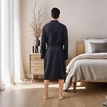 Mens Robes All-Season Waffle Lightweight Spa Knit Shawl Bathrobe Soft Knee Length Sleepwear