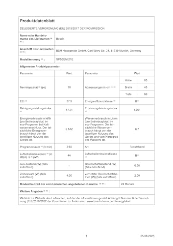 Bosch SPS6EMI21E Serie 6 Freistehender Geschirrspüler 45 cm, Smart Start, VarioFlex Korbsystem, Vario Schublade, DuoPower, Flaschenhalterung, Home Connect, Gebürsteter Stahl mit Anti-Fingerprint