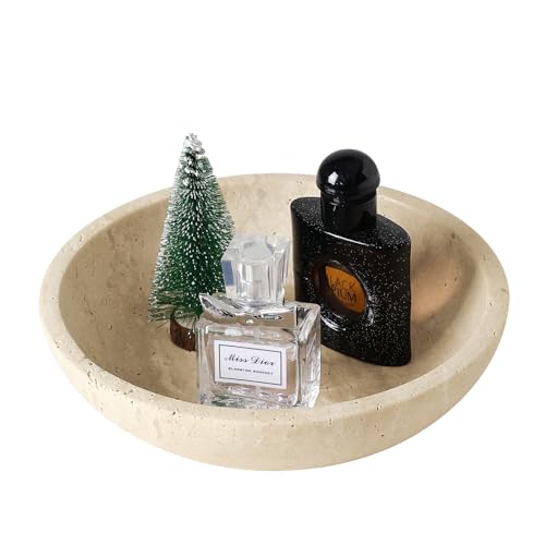 SZGYCSM Travertine Bowl Decorative Bowl Modern Key Bowl for Entryway Table Pedestal Bowls for Dining Table Center Living Room Kitchen Decor Modern Home Decor Marble Bowls (7.8 Inch)