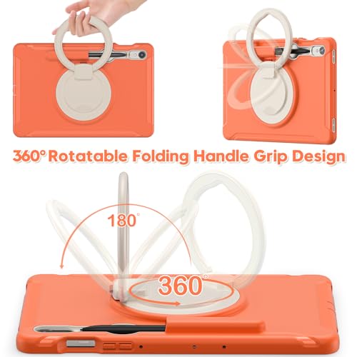 Coque Samsung Galaxy Tab S9 orange antichoc avec support rotatif