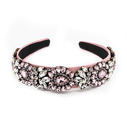 QTMY Fashion Crystal Headbands Baroque Gemstone Hair Accessories Head Band Fashion Headwear Hairbands for Women,Pink