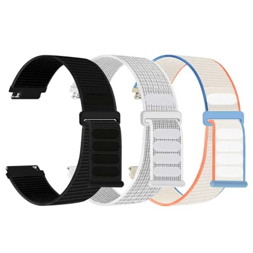 Pulseira de relógio de nylon compatível com 20 mm e 22 mm, liberação rápida, pulseira de tecido elástico ajustável unissex (preto profundo + branco refletivo + branco cremoso, 22 mm)