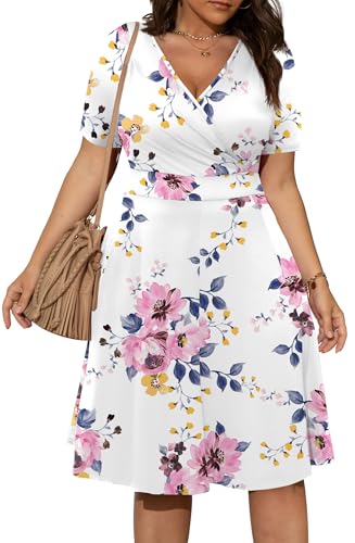 Image of POSESHE Womens Plus Size Dresses Sleeveless Wrap V-Neck Sundress Casual Summer Wedding Guest Cocktail Dress with Pockets