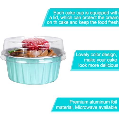 WYIPOLZI 200pcs Aluminum Foil Baking Cups with Lids, 5oz Round Dessert Cupcake Liners, Disposable Tart Flan Tins Pan Holders for Christmas Party, Muffins, Pudding, Party, Wedding, Easter Desserts,Blue by WYIPOLZI - Used condition - Image 8