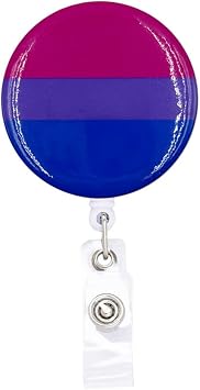 1.3 Bisexual Pride Flag Retractable Badge Reel ID Tag, with Alligator Clip,24in Nylon Cord, Nurse Office Employee Name Badge