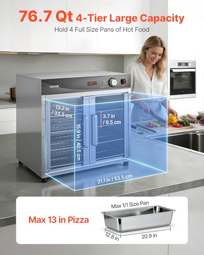 Image of VEVOR Electric Hot Box Food Warmer, 4-Tier Commercial Warming Cabinet with Water Tray, Glass Door and Adjustable Shelves, Stainless Steel Food Warmer Cabinet, for Restaurant, Kitchen, Pizza, Chicken