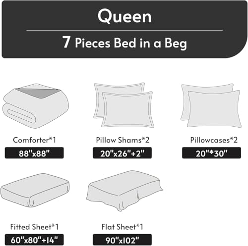 Image of MUXHOMO Bed in a Bag Queen 7 Pieces, Queen Comforter Set Reversible Blue Botanical Flowers Design, Ultra Soft & Breathable Bedding Sets with Comforter, Sheets, Pillowcases & Shams