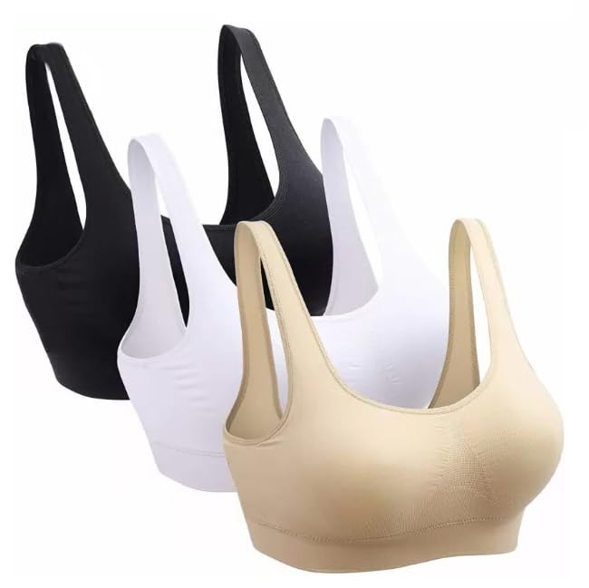 Image of Pack of 3 Girls Multicolor Non-Padded Wirefree Cotton Sports Bra AAJS14