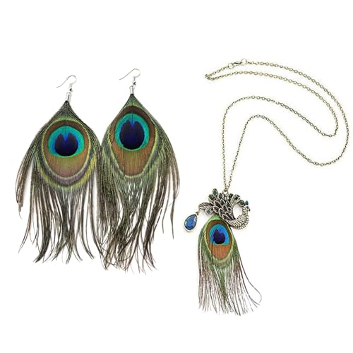 OAOSDH 1 Collier Et 1 Paire De Boucles d'oreilles, Bijoux Vintage, Bijoux sur Le Thème du Paon, Accessoires De Cosplay, Accessoires De Costumes.