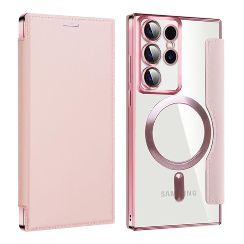 Coque mince transparente en cuir rose pour le Samsung S23 Plus