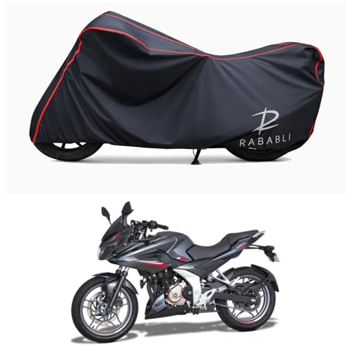 Image of Waterproof Bike Body Cover Compatible for | Bajaj Pulsar F250 STD | Taffeta Fabric, Red Piping Design, Bottom Elastic Fit | Dustproof, Sun UV & Rain Protection for All Bikes