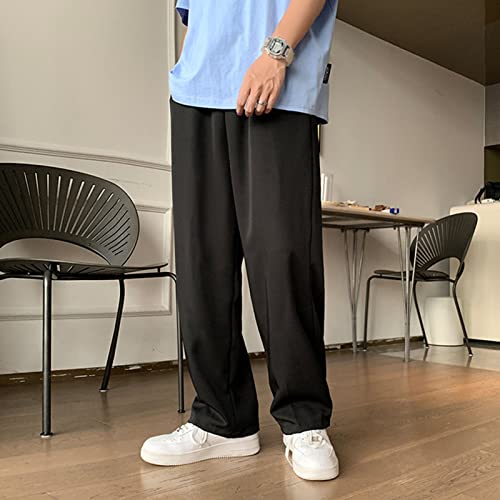 Men Casual Wide-Leg Nine-Point Suit Pants Straight Trousers Wide Pants Oversized Fashion Pure Black Old Daddy Pants2