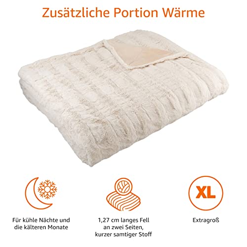 Amazon Basics Kunstfell-Überwurf Kuscheldecke, Nicht beheizt, Elfenbein, 150 x 200 cm