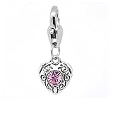 Clip-on Birthstone Rhinestone Heart Charms