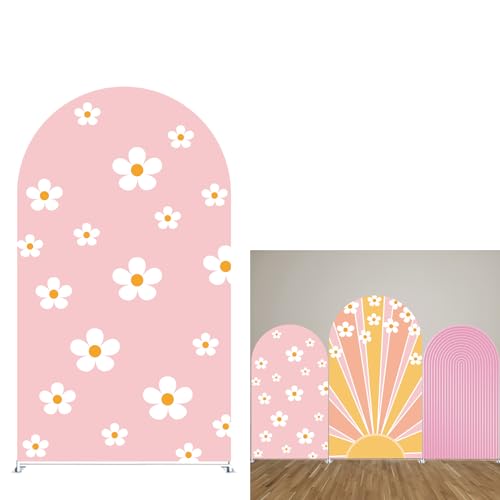 AOSTO Birthday Party Arch Backdrop Cover Groovy Background,Double Sided Fabric,White