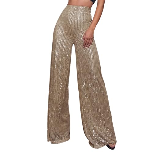 Pantalon à paillettes tendance taille haute or rose fluide et élégant pour occasions spéciales