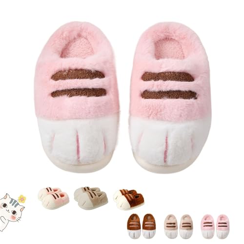 Adorable Cat Paw Slippers for Women, Cozy Fuzzy Memory Foam House Shoes with Non-Slip Sole Fluffy Platform Slippers (13/14,Pink B)