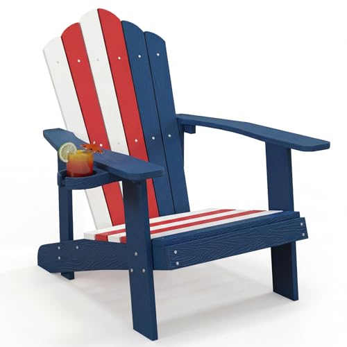 Image of Tangkula Oversized Adirondack Chair, Patio Lounge Chairs w /Adjustable Cup Holder, HIPS Armchairs Slatted Chair, Outdoor Weather Resistant Fire Pit Chair for Deck Backyard Garden Porch (1, US)