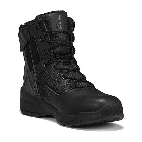 TACTICAL RESEARCH TR1040-LSZ 7” Ultralight Black Tactical Boots for Men with Zipper - Polishable Leather EMS & Police Boot with BBP Lining & TR HiTRAC Traction Outsole