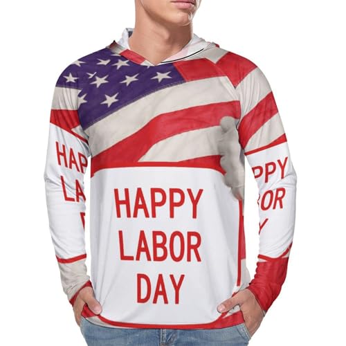 Men's Sun Shirts UPF 50+ Rash Guard Long Sleeve Sun Protection Hoodie Happy Labor Day Lightweight Shirt M White4