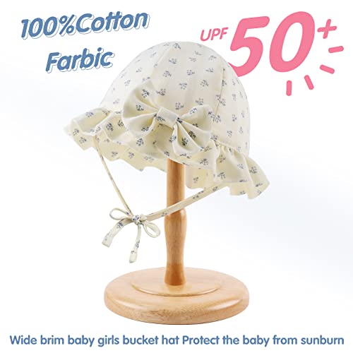 Bow Baby Girls Summer Hat Flower Toddler Girls Sun Hat Cotton Breathable Infant Hat (Beige Floral, 18.1"(3-6 Months)) #TOP2