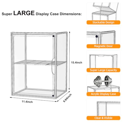 Image of Acrylic Clear Display Case, Stackable Plastic Storage Bins with Shelf, Figure Figurine Hobby Display Case with Magnetic Lid, Large Acrylic Display Box for Collectibles, Figures, XXXL-1 Pack