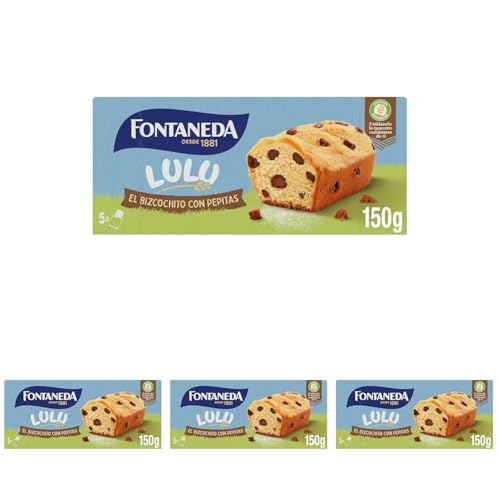 Fontaneda Lulú Bizcochito con Pepitas de Chocolate, Textura Esponjosa, 150 g (Paquete de 4)