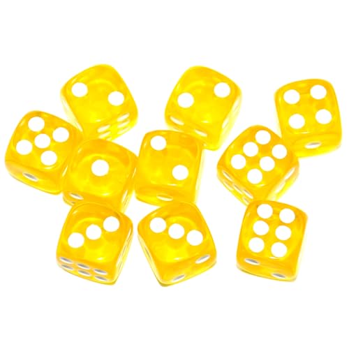 SmartDealsPro 10-Pack D6 Six Sided 16mm Transparent Dice Die for DND, MTG, RPG, Tenzi, Yahtze, Bunco, Table Borad Games, Math Teaching (Yellow Translucent)