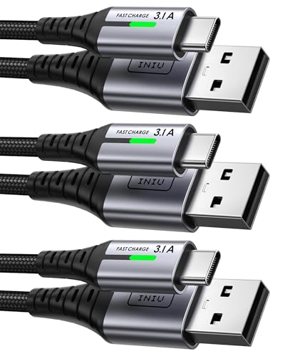 INIU USB C Kabel, [3 Stück 2m+2m+0,5m] 3.1A Ladekabel USB C Nylon Geflochten Schnellladekabel, USB auf USB C Kabel für S...