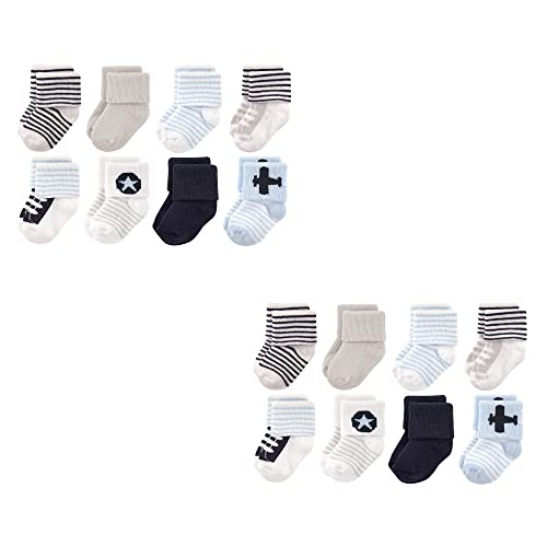 Luvable Friends Unisex Baby Newborn and Baby Terry Socks, Airplane 16-Piece, 6-12 Months