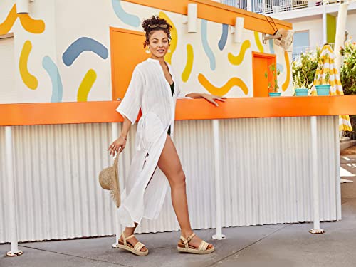 Shibever Platform Sandals Women Espadrilles Wedge Sandals For Women Open Toe Buckle Ankle Strap Dress Shoes Apricot 9 #TOP2