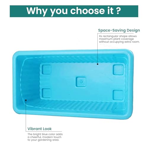 Image of Bianco Rectangular Plastic Pots for Plants, Jupiter Flower Pots for Home, Window Display, Garden (35 x 18.5 x 15 cm) (Blue) (Pack of 3)