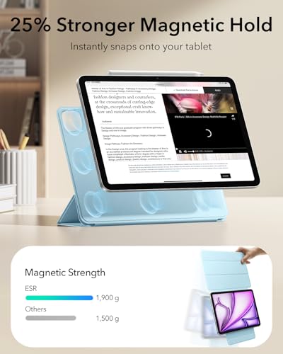 Image of ESR Case for iPad Air 13 Inch M4 /M3 /M2, iPad Pro 12.9 Case, Light Blue | Powerful Magnetic Attachment, Slim Trifold Stand Case, Supports Pencil Pro /USB-C, Rebound Series