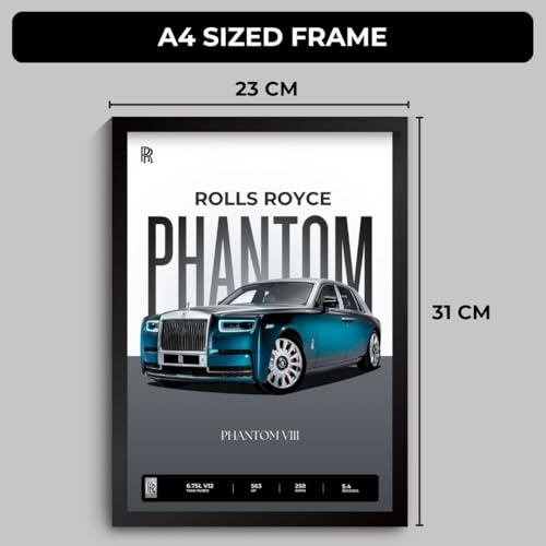 Image of Rolls Royce Phantom Poster | Framed Poster of Rolls Royce Car A4 Sized (31 x 23 cm) for Wall, Gift for Boys, Car Posters | Supercar Luxury Frames Hanging, Room Decor, Gifting | RR Phantom (F 031)