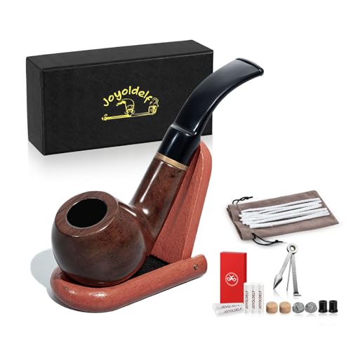 Joyoldelf Juego de Pipas para Fumar de Madera, Pipa de Fumar de Ébano Doblado con Soporte de Pipa, Accesorios para Fumar & Envuelto con Caja de Regalo