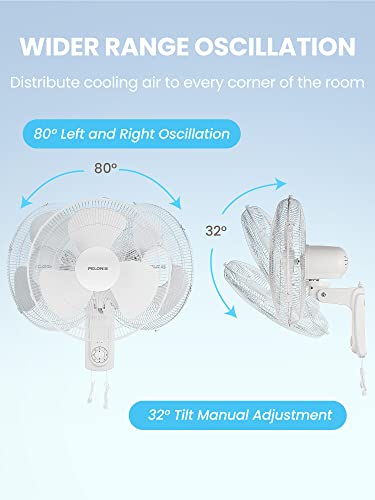 Pelonis 16'' Wall Mounted Fan With 3 Speed Settings 2 Packs Oscillating Wall Fan With Adjustable Tilt, High Velocity, 50Db Quiet Fan For Garage Patios Bedroom, 2 Packs White #TOP3