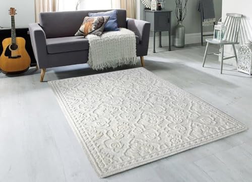 Image of Hand Tufted Modern Design Exported Collection High Low Pattern Wool Carpet for Living Room, Bedroom & Hall (Light Grey, 12 x 18 Feet)