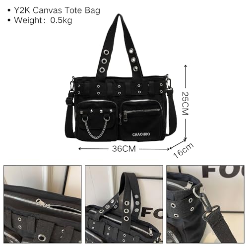 Bolso Tote para mujer estilo Y2K Makukke en lienzo negro miniatura 5