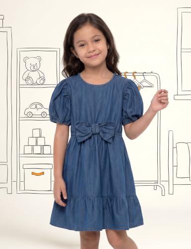 Image of Amazon Brand - Symbol Girls Bow Detail Pure Cotton Knee Length Casual Dress