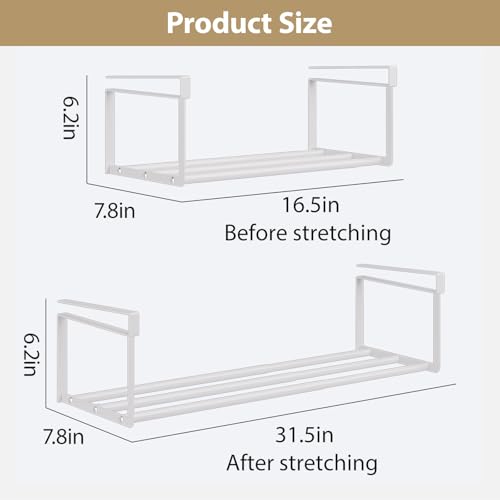 Image of Expandable Shoe Rack Organizer, Hanging Shoe Organizer for Closet & Adjustable Under Cabinet Shelf,Shoe Storage Rack Retractable for Kitchen and Clothing Storage (White, 2 Pack)