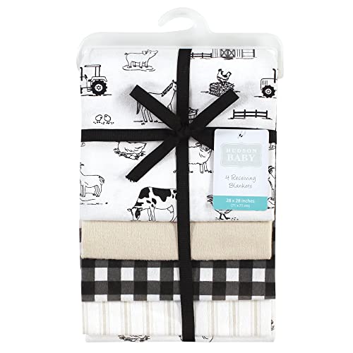 Image of Hudson Baby Unisex Baby Cotton Flannel Receiving Blankets, Neutral Farm, One Size
