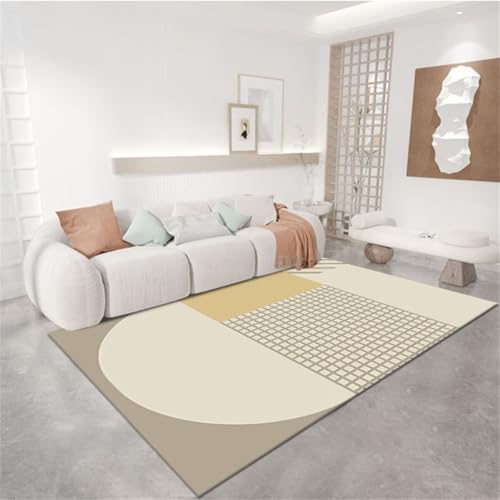 Tapis moderne salon gris-jaune pour réchauffer une pièce avec canapé