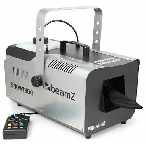 Beamz Snow 1800 Máquina de nieve de 1800W, efecto copo de nieve muy realista, depósito de 2,5L, Mando a distancia con cable de 3m, no deja rastros en el suelo, atmósfera invernal, potente rendimiento