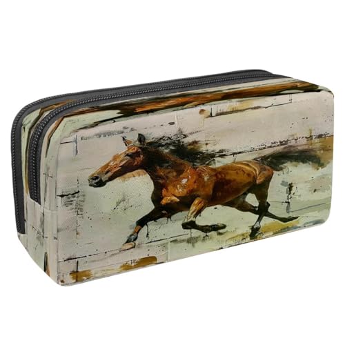 VAPOKF Trousse à crayons avec fermeture éclair pour garçons et filles, fournitures scolaires et de bureau, un cheval peint sur le mur, multicolore, 2.3x8.2x3.9in/6x21x10cm, Trousse à crayons