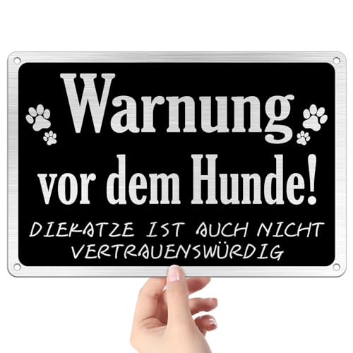 Goodvia Türschild Warnung vor dem Hunde Aluminium 30x20cm |A4 Vorsicht Hund Schild Lustig, Vorsicht vor der Katze