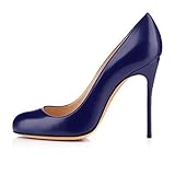  Elashe Escarpins Femmes Chaussures Stiletto Bout Rond Talon Aiguille Grande Taille Bleu EU39