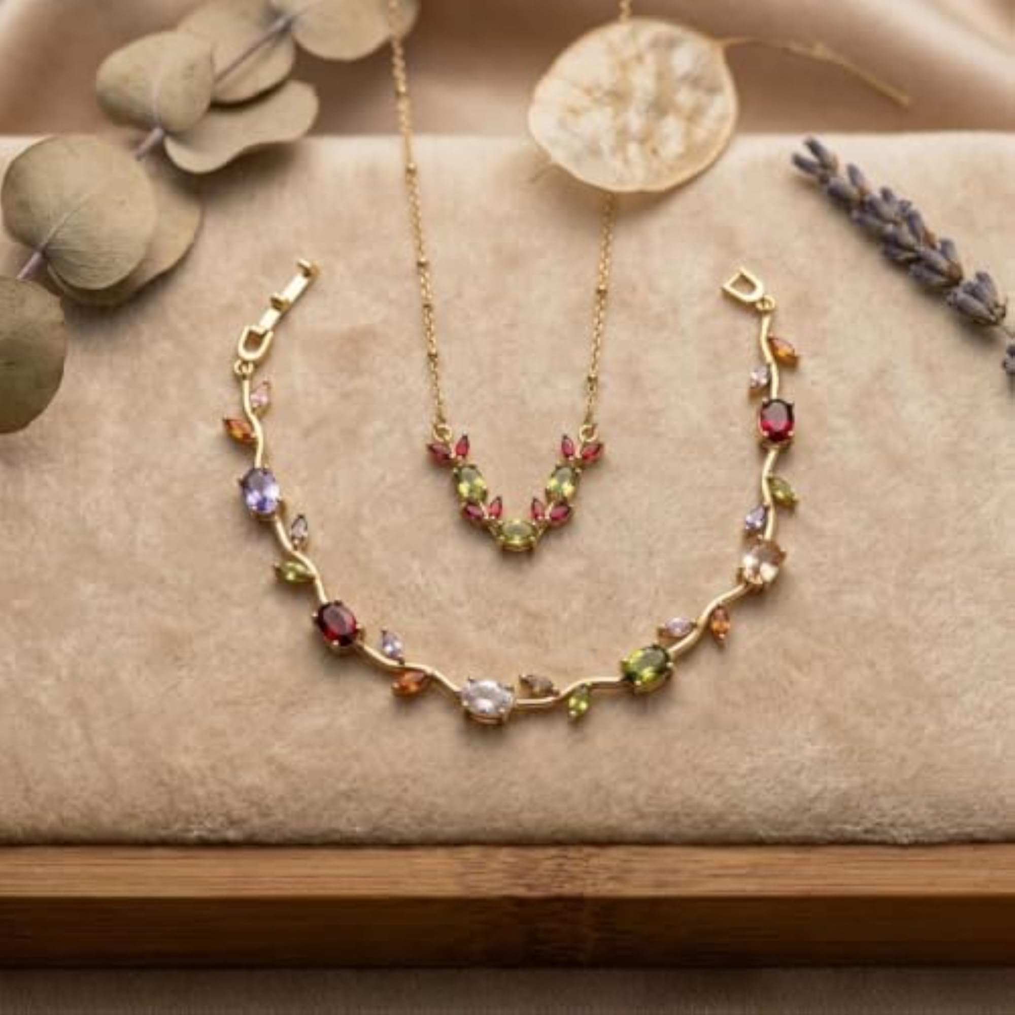 Rainbow Tulip Bloom Anti Tarnish Necklace and Bracelet Set