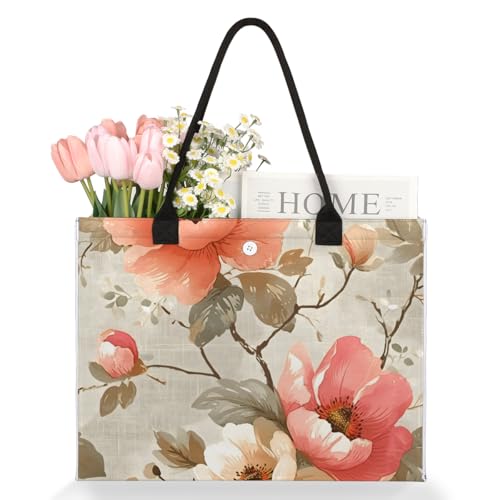 Art Peach Flower Tote Bag for Women Large Beach Bag Reusable Tote Bags for Work Travel Beach Shopping3