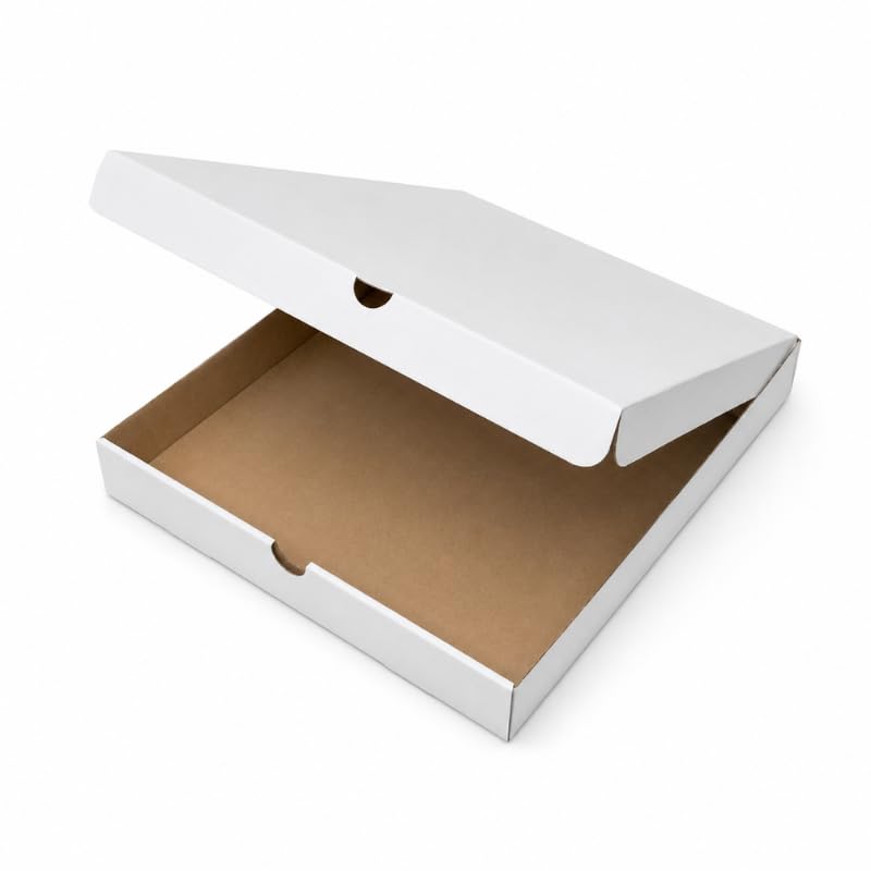 Genérico 50 Cajas para Pizza Blancas 33 x 33 x 4 cm – Cartón Kraft Plegable – Pack de 50