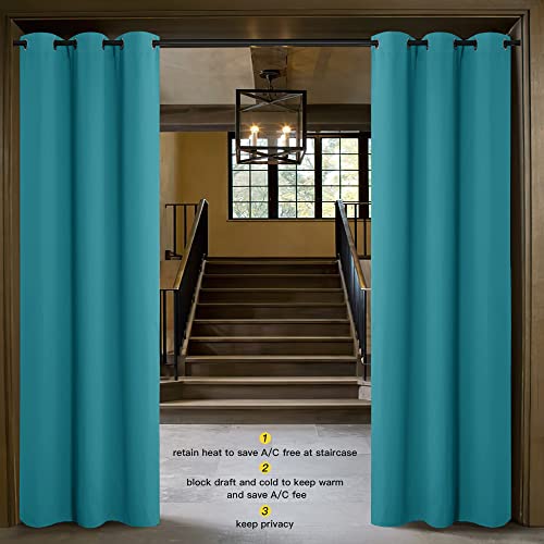 Image of NICETOWN Sound Reducing Room Divider Curtain Screen Partition, Function Thermal Blackout Patio Door Curtain Panel, Sliding Door Insulated Curtain, Peacock Blue, 5ft Wide x 10ft Long